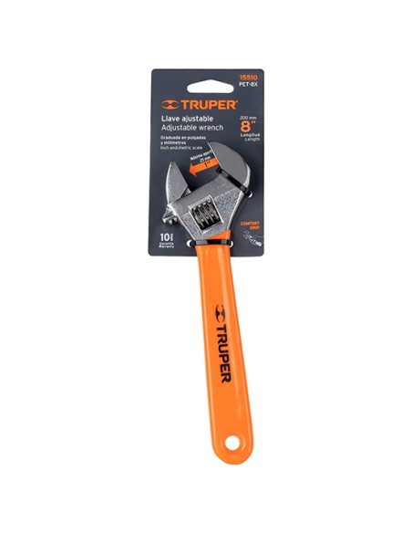 LLAVE AJUSTABLE, 8  (200MM), CROMADA CON GRIP