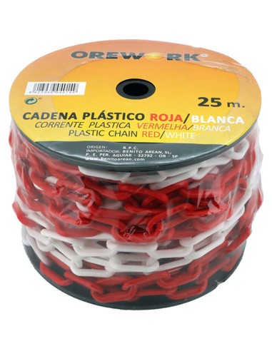 CADENA PLASTICO   8 mm ROJA/BLANCA 25 mt