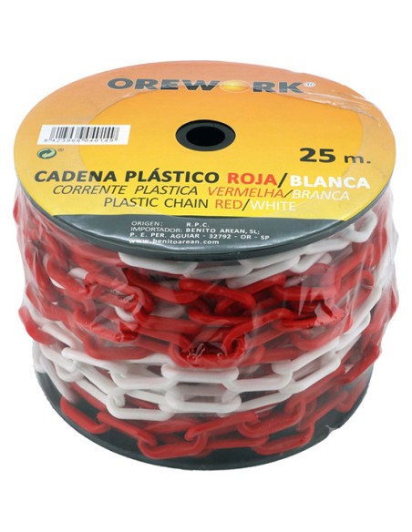 CADENA PLASTICO   8 mm ROJA/BLANCA 25 mt
